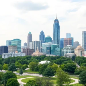A vibrant city skyline representing Atlanta's architectural evolution and community revitalization.