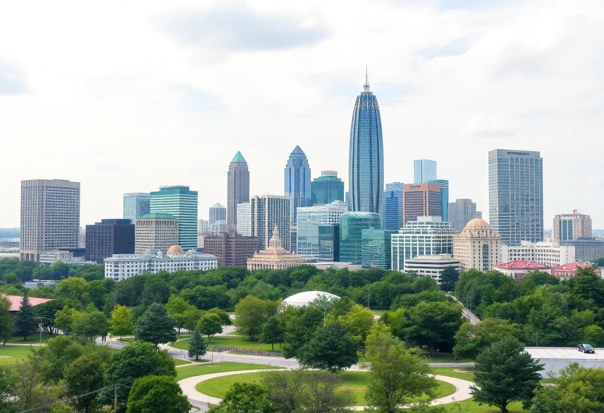A vibrant city skyline representing Atlanta's architectural evolution and community revitalization.