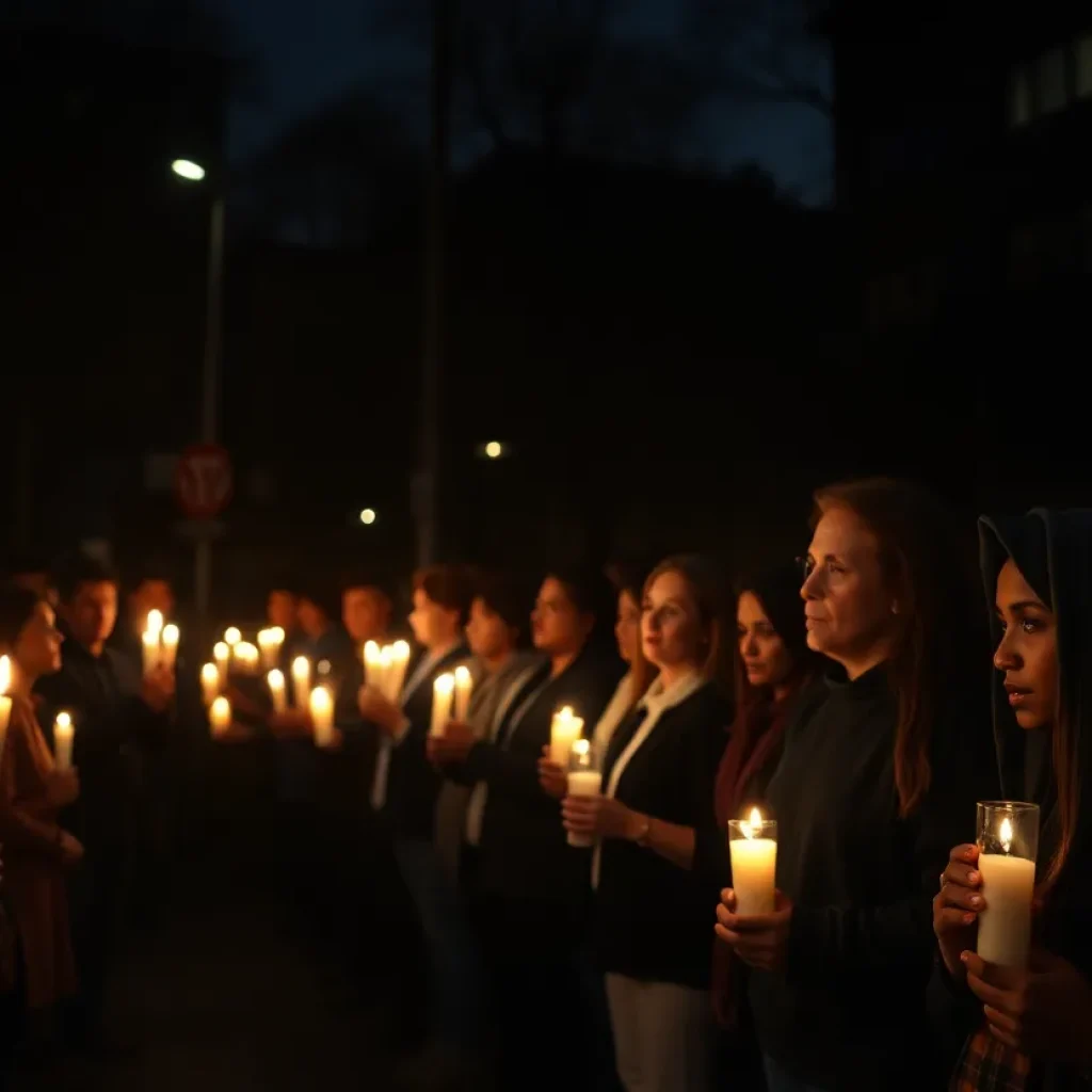 Community members holding candles in a vigil for victims of violence in Milwaukee.