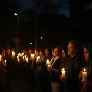 Community members holding candles in a vigil for victims of violence in Milwaukee.