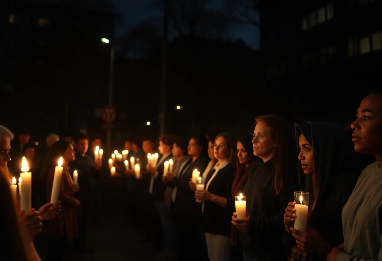 Community members holding candles in a vigil for victims of violence in Milwaukee.