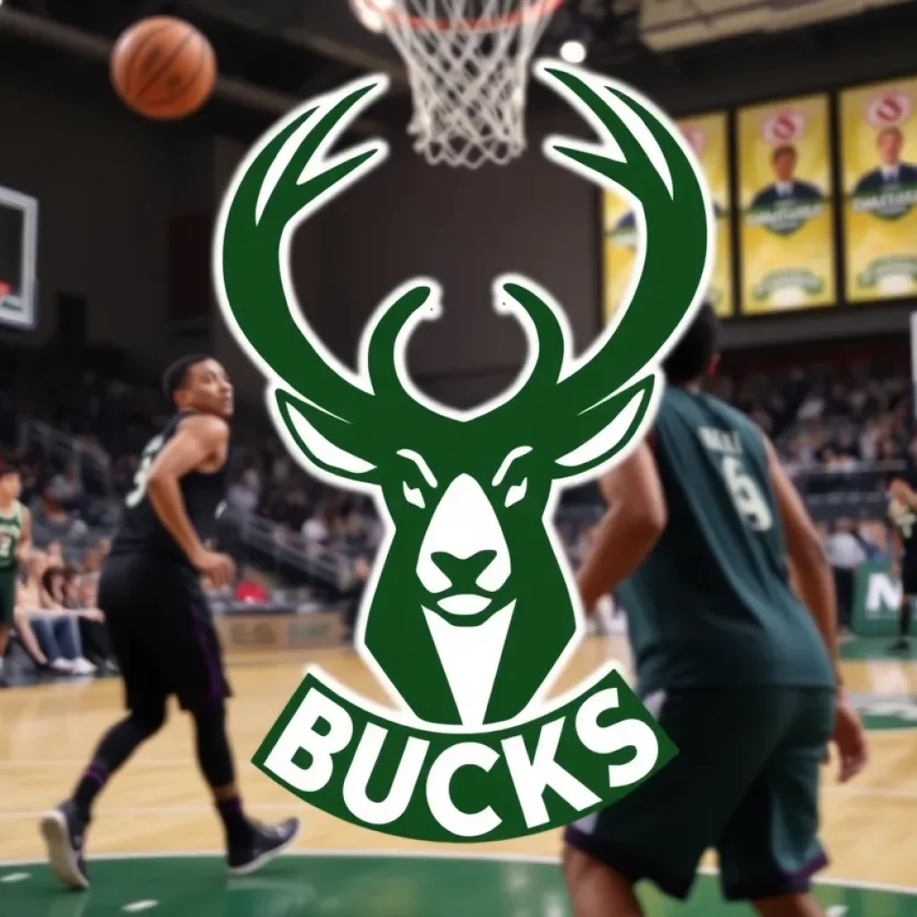 Milwaukee Bucks basketball court and logo