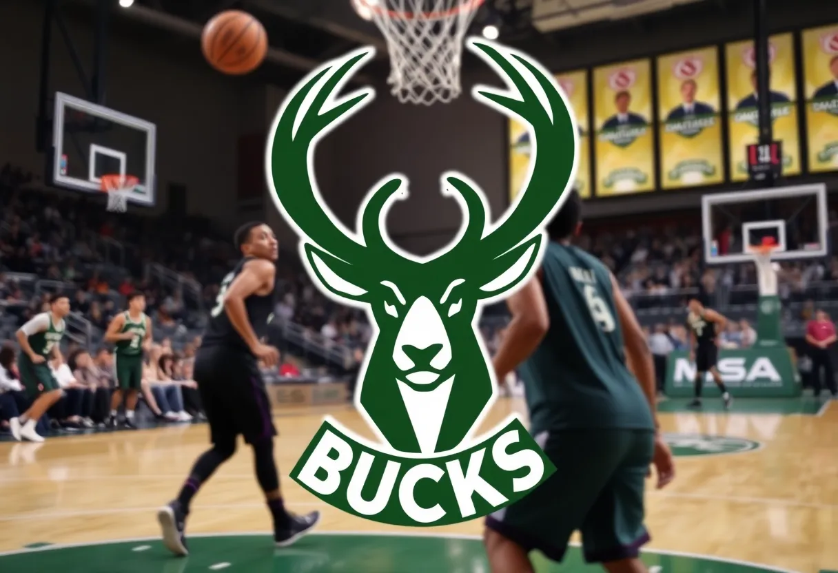 Milwaukee Bucks basketball court and logo