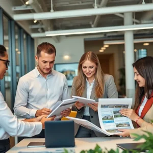 Agents collaborating in a modern real estate office