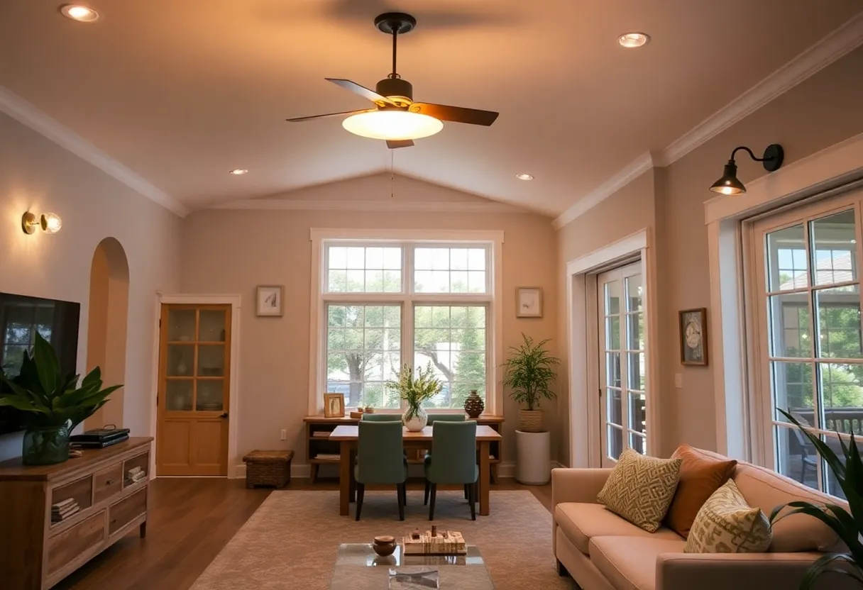 Various lighting types in a renovated home showing ambient, task, and accent lighting.