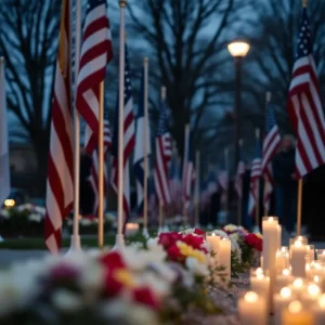 Memorial flowers and candles in Midtown Manhattan