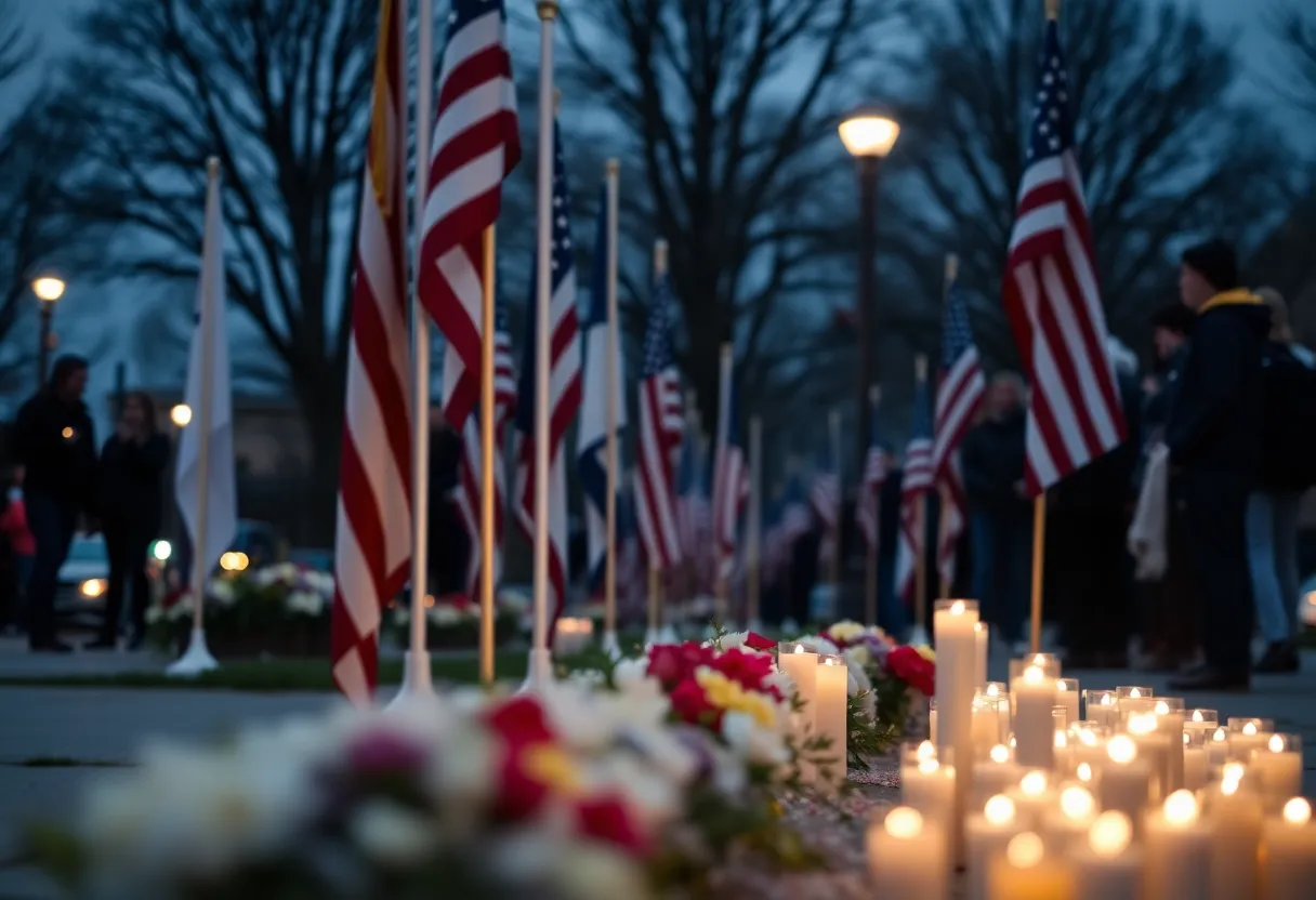 Memorial flowers and candles in Midtown Manhattan