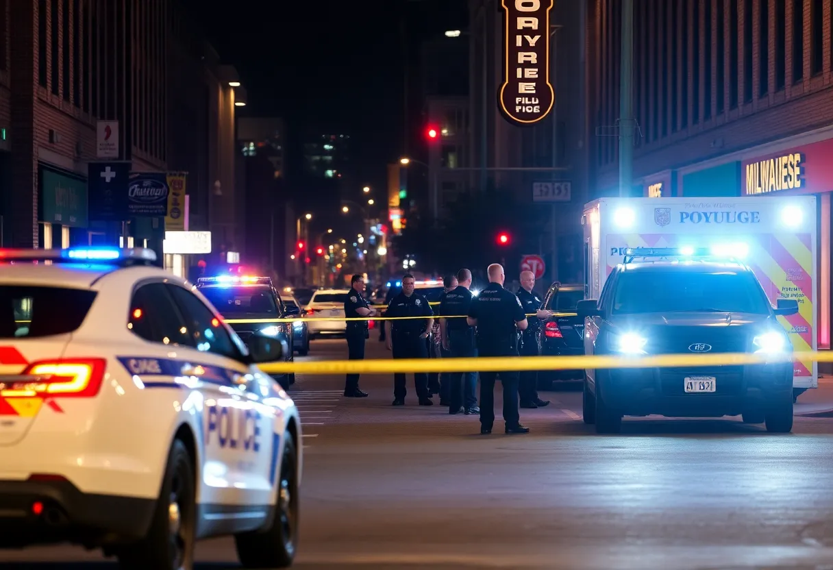 Emergency responders at the site of a shooting in Milwaukee's downtown area