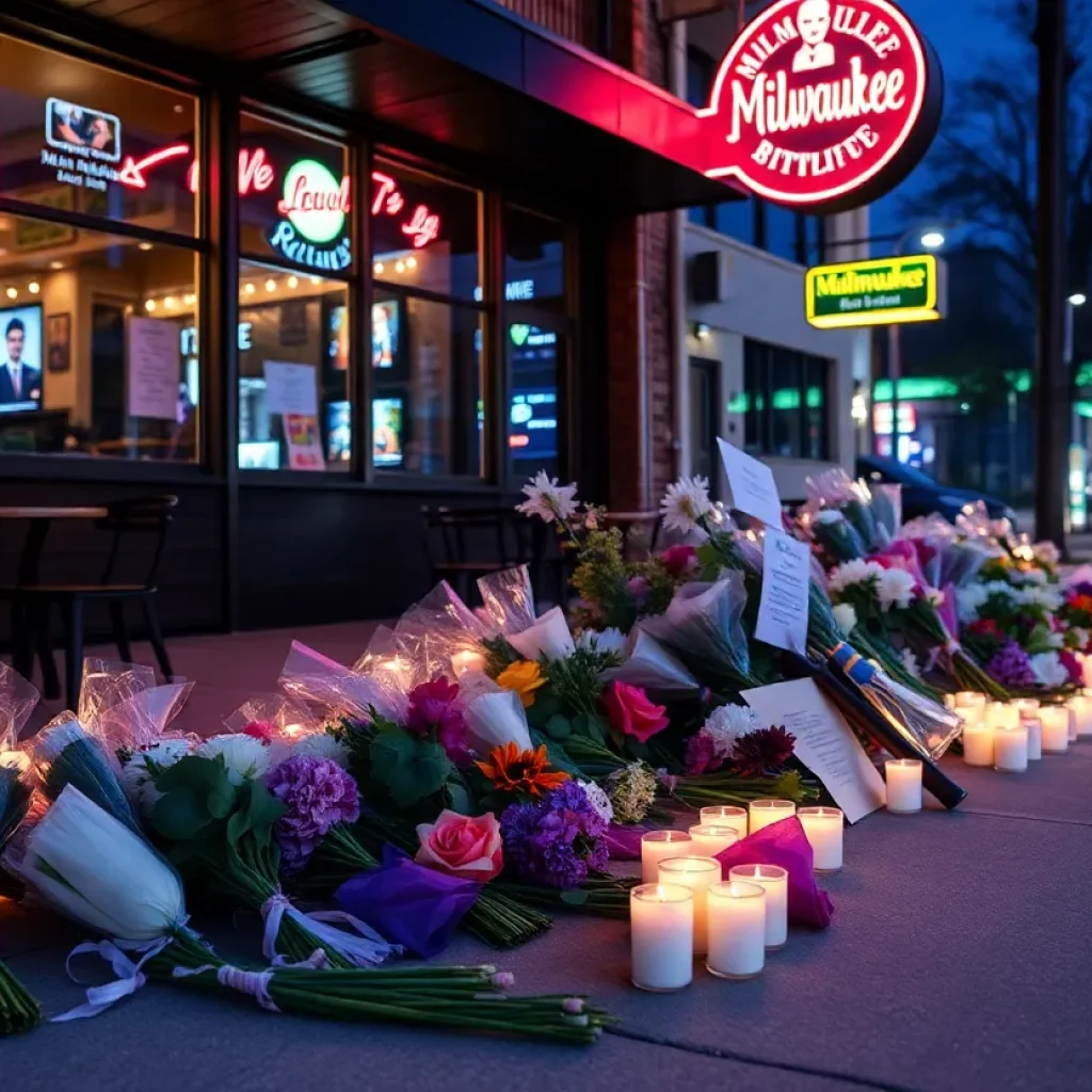 Flowers and candles at a vigil for shooting victims in Milwaukee