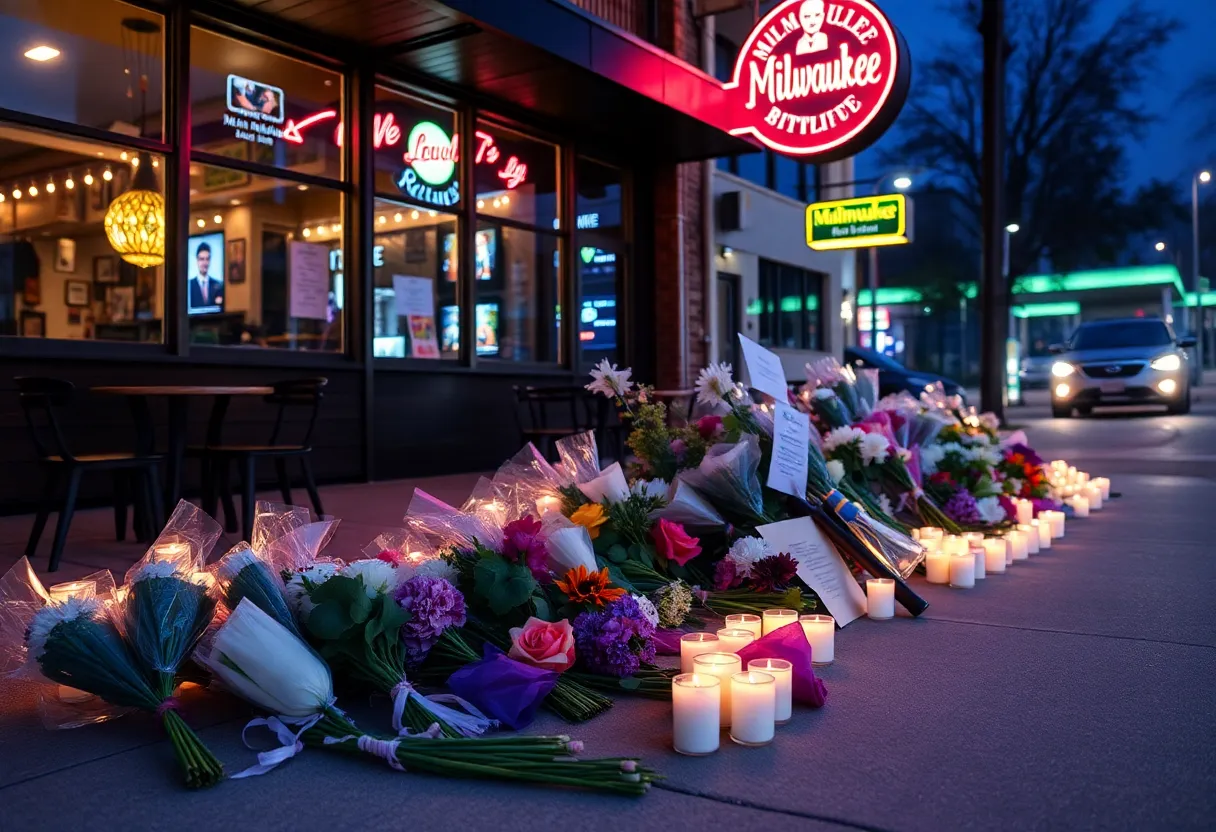 Flowers and candles at a vigil for shooting victims in Milwaukee