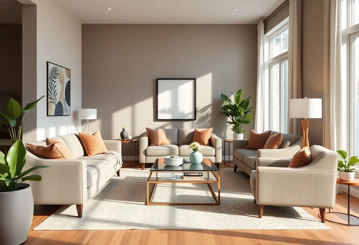 Stylish and modern living room in a Milwaukee home showcasing effective staging.