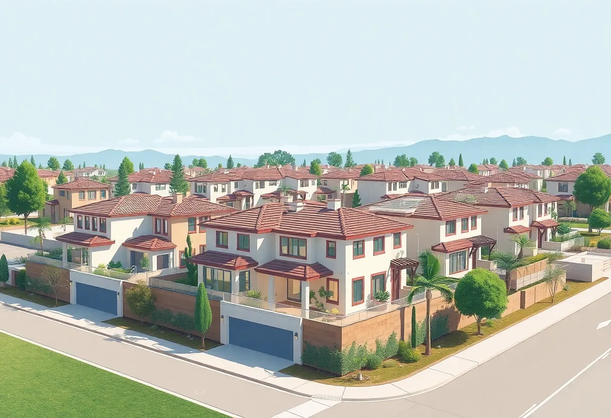 Aerial view of urban housing construction in California