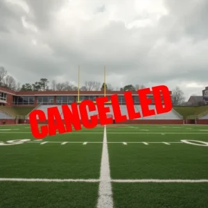 An empty football field at Birmingham High School