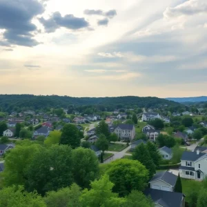 Scenic view of a residential area in Chattanooga with various homes and lush surroundings.