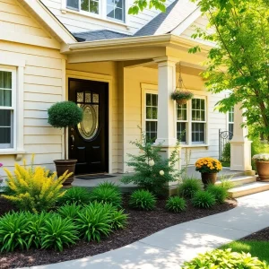 A renovated home exterior with vibrant landscaping