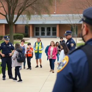 Police presence at Mustang High School for safety.