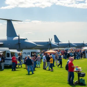 Visitors enjoy an open house event at the 128th Air Refueling Wing, with military aircraft on display.
