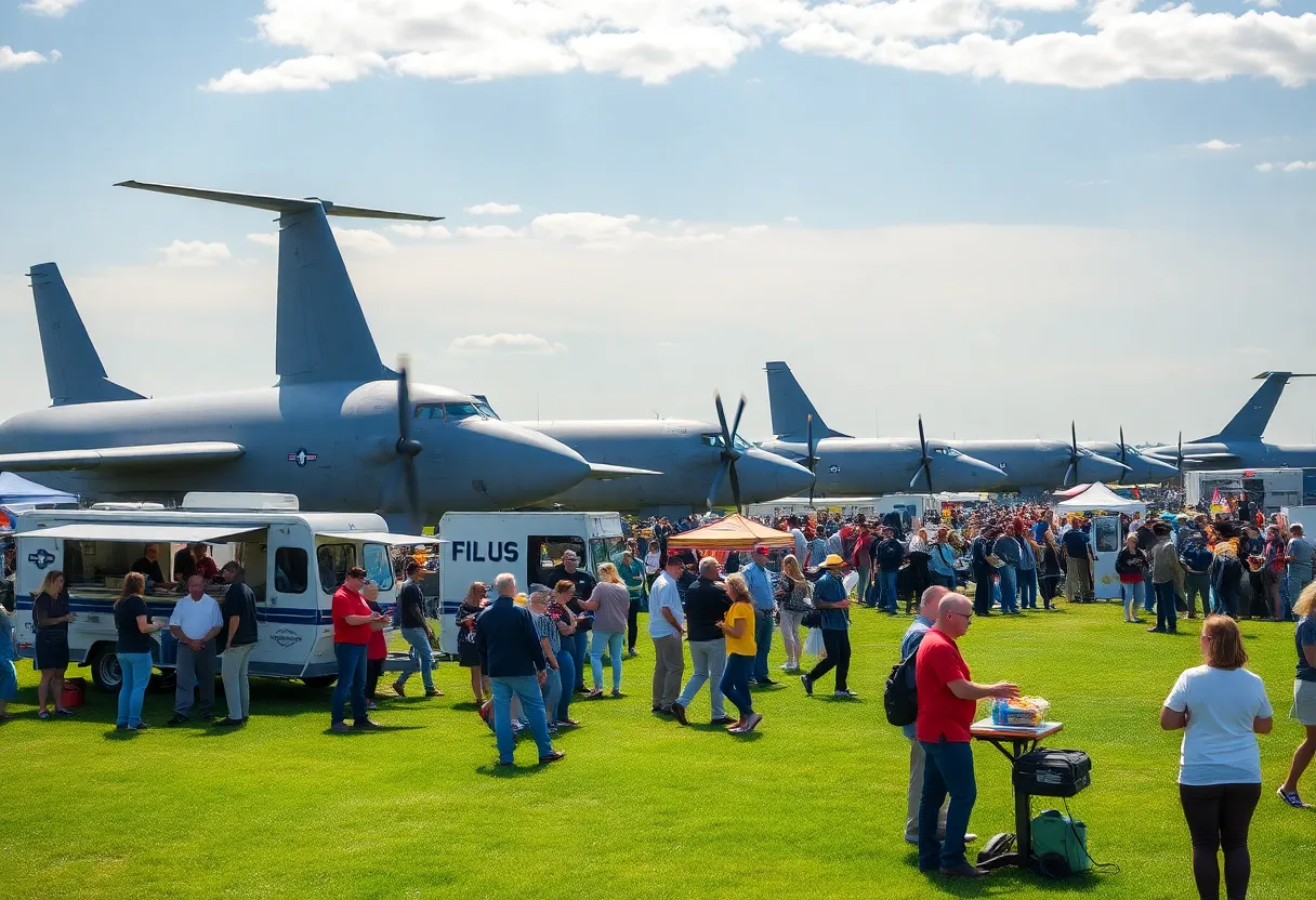 Visitors enjoy an open house event at the 128th Air Refueling Wing, with military aircraft on display.