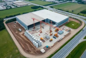 Aerial view of TDC Beloit warehouse construction site