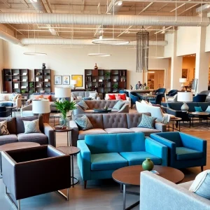Modern furniture showroom featuring stylish furniture sets