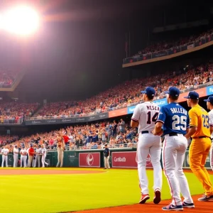 Fans cheering in a baseball stadium during a game