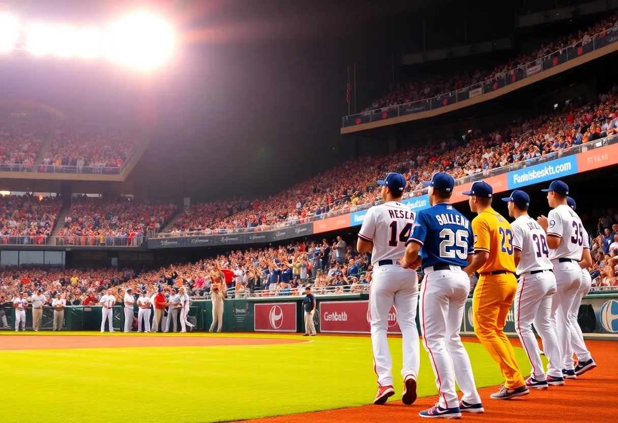 Fans cheering in a baseball stadium during a game