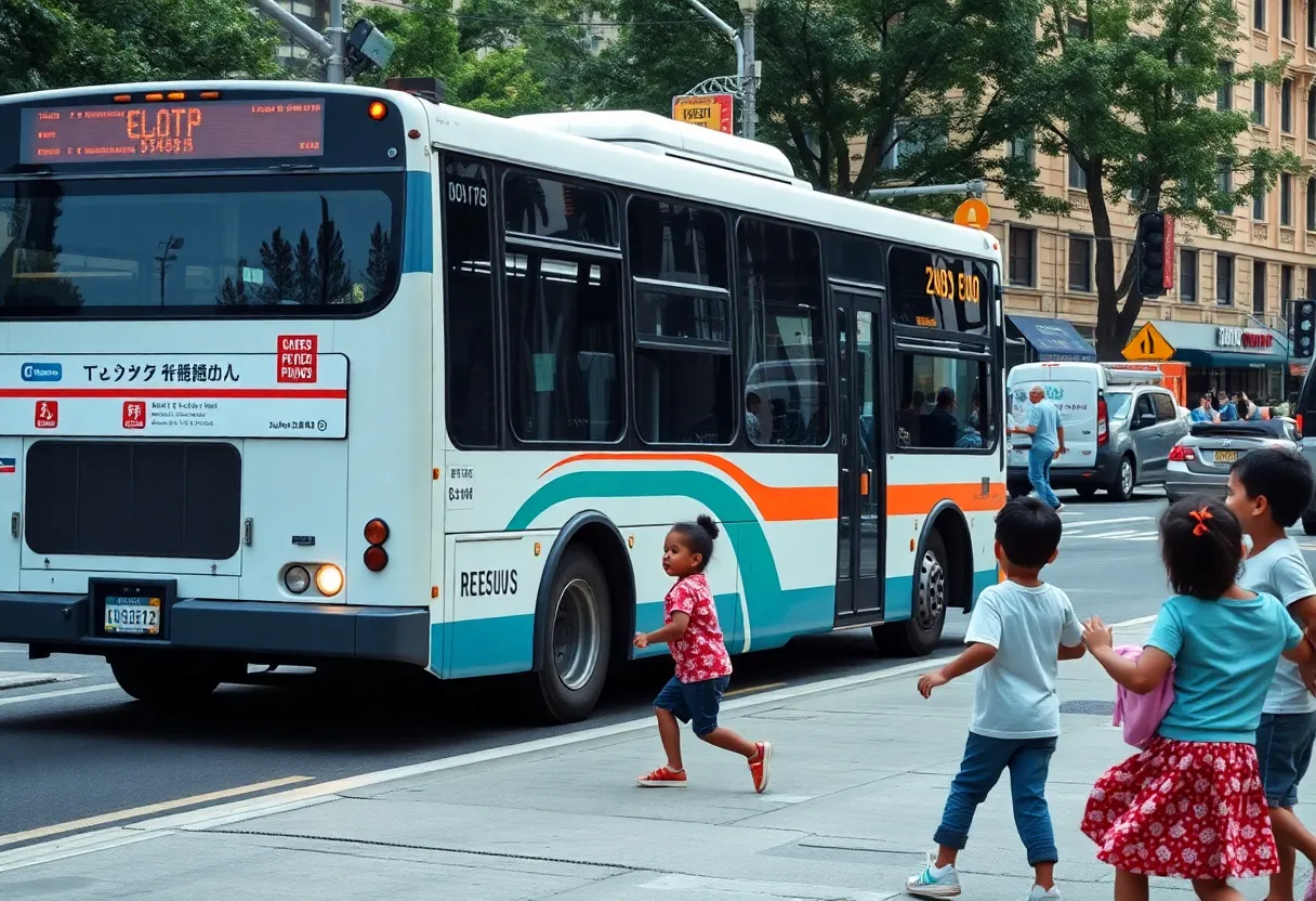 Milwaukee bus on a busy street with children nearby