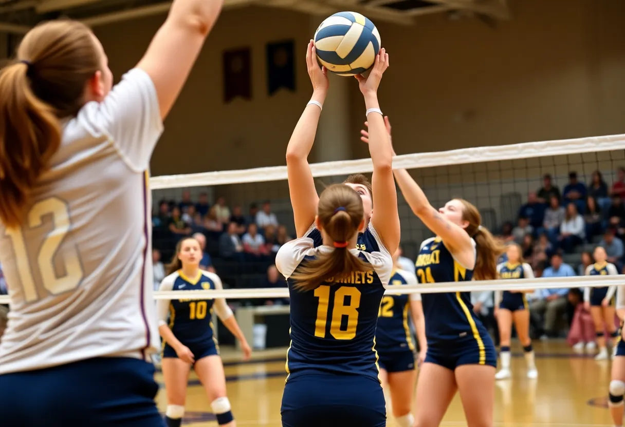 Central Michigan Volleyball players competing during a match