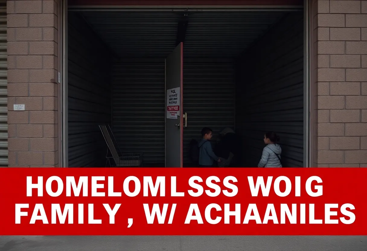 A storage unit symbolizing the plight of homeless families in Milwaukee.