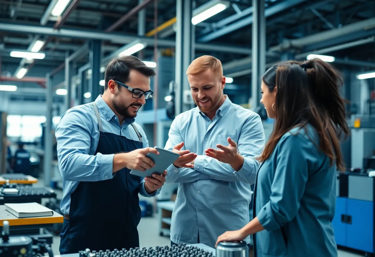 Professionals collaborating in a manufacturing setting in Wisconsin.