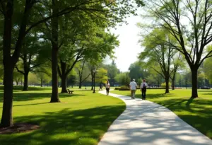 A peaceful park scene in Milwaukee representing community safety.