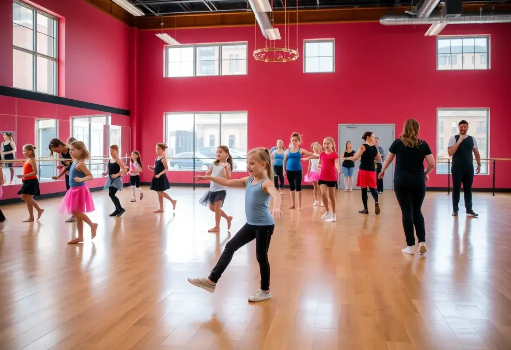 Danceworks students in a dance class at the Milwaukee Youth Arts Center