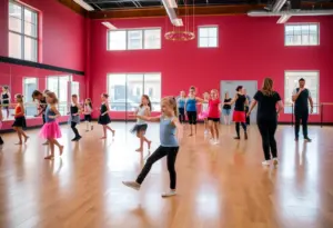 Danceworks students in a dance class at the Milwaukee Youth Arts Center