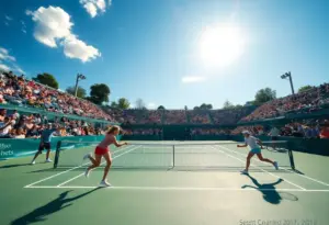 Players in action at a DePaul University tennis match.