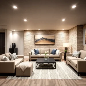 Cozy and modern finished basement interior