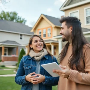 Couple discussing home buying in Milwaukee neighborhood