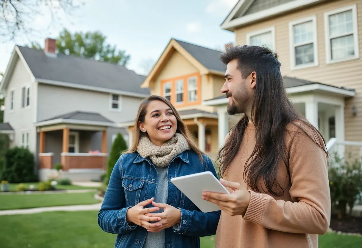 Couple discussing home buying in Milwaukee neighborhood