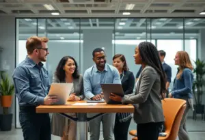 Team of financial professionals in a modern office environment
