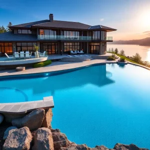 Luxury home featuring an infinity pool and lake view