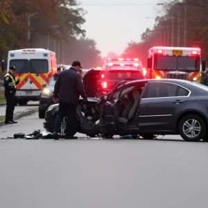 Emergency responders at the scene of a car crash involving Marquette University students.