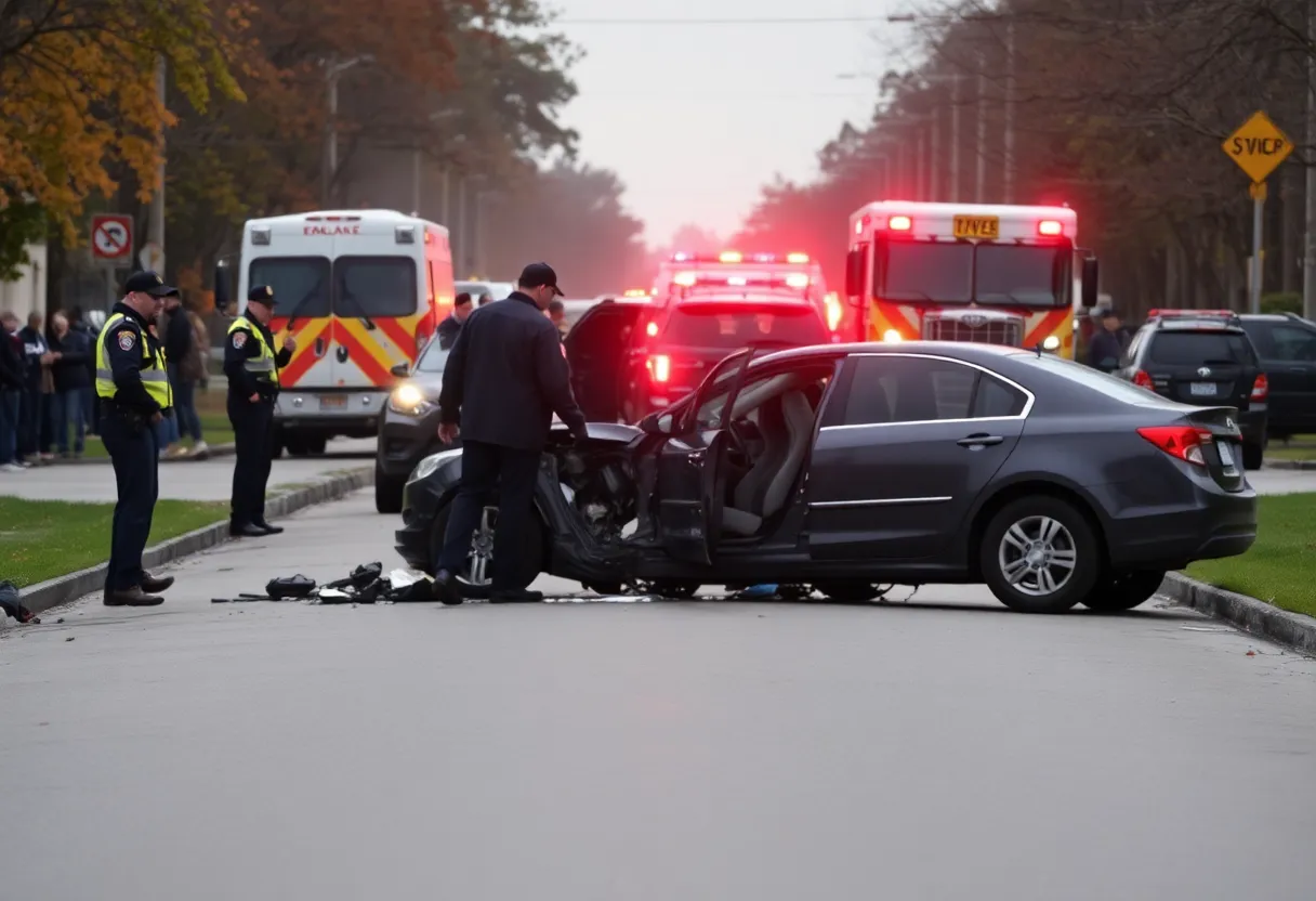 Emergency responders at the scene of a car crash involving Marquette University students.