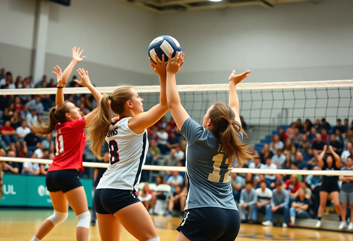 Marquette Golden Eagles volleyball players in action during a match