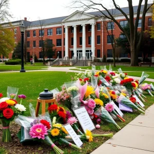 Memorial with flowers for Marquette University students