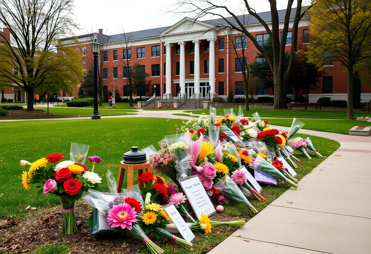 Memorial with flowers for Marquette University students
