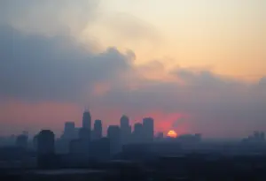 Hazy skyline of Milwaukee due to wildfire smoke