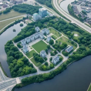 Aerial view of proposed apartment complex site in Milwaukee
