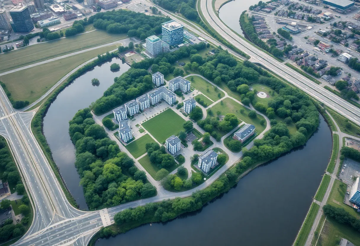Aerial view of proposed apartment complex site in Milwaukee