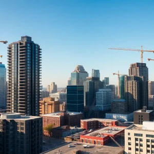 View of Milwaukee skyline with ongoing apartment construction