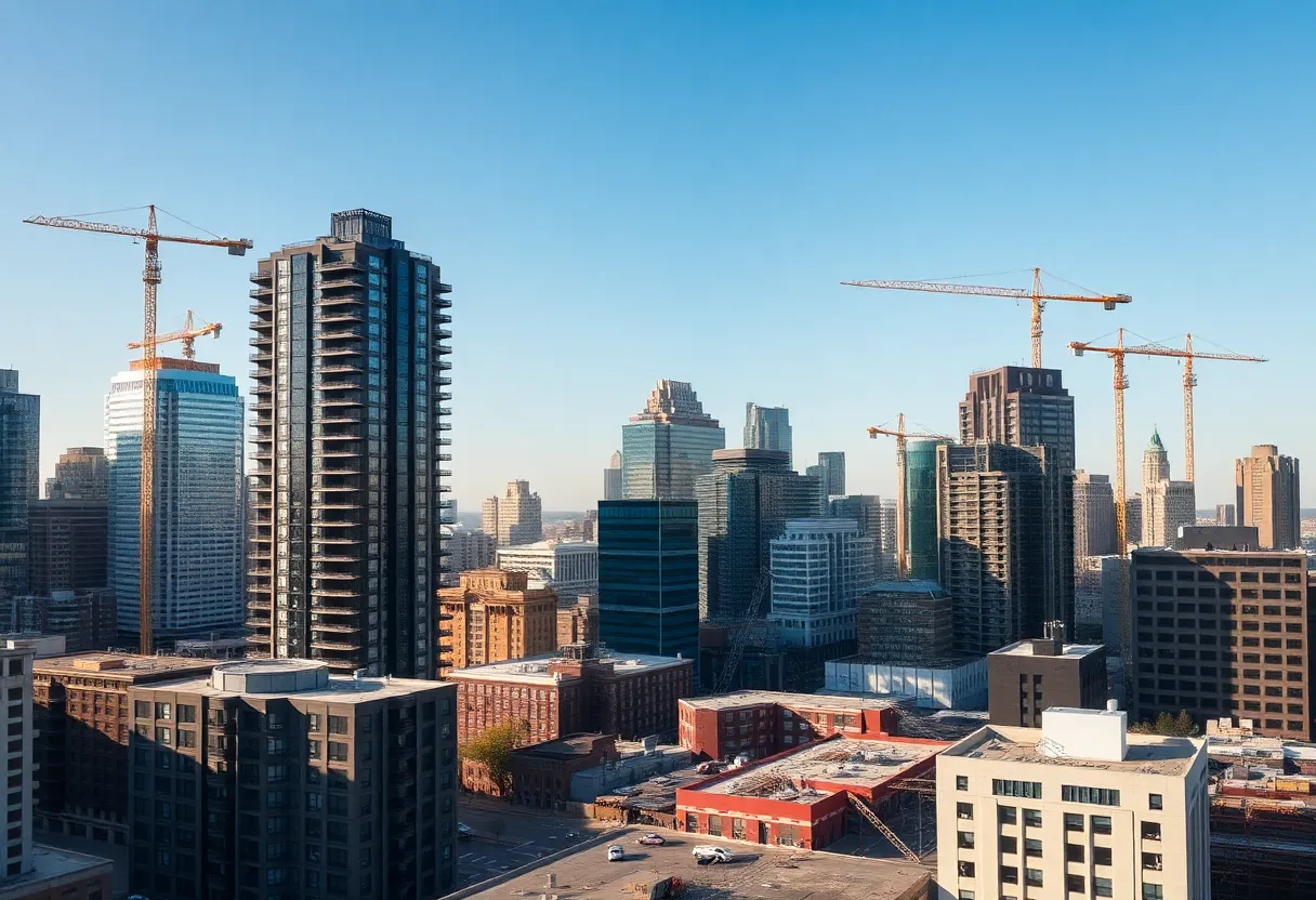 View of Milwaukee skyline with ongoing apartment construction