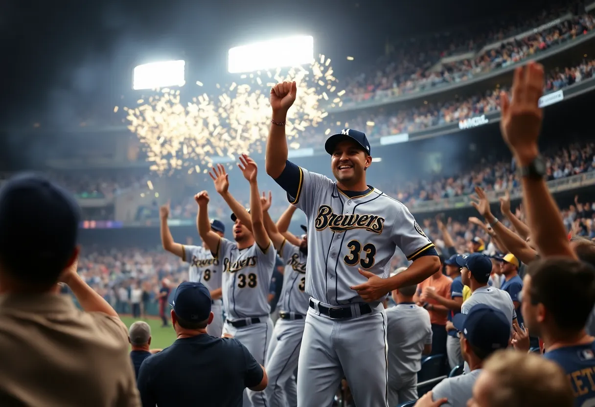 Milwaukee Brewers celebrating their baseball achievements with fans.